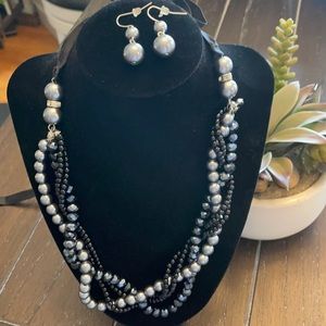 Gray pearl necklace and earrings